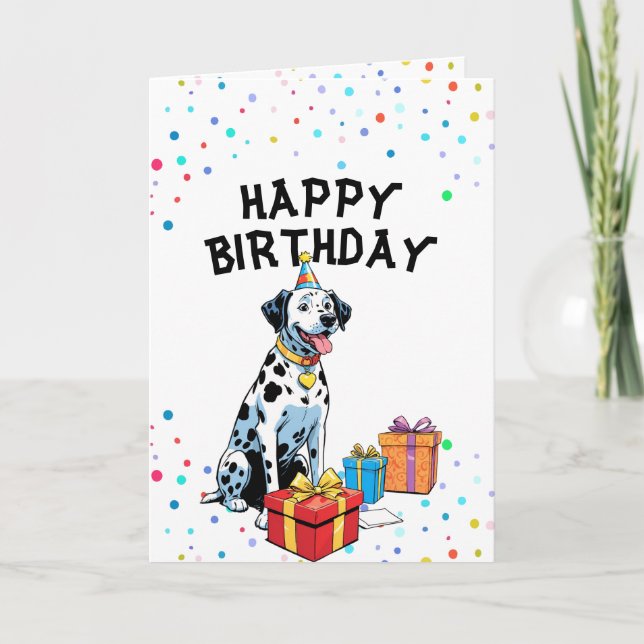 Charming Dalmatien med Gift Boxes Birthday Kort (Framsida)