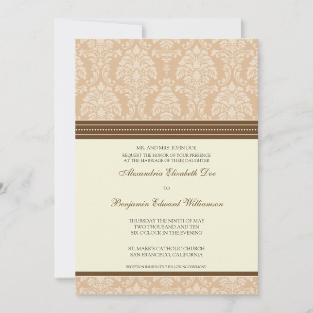 Charming Damask 5x7 Bröllopsinbjudning:grå brun Inbjudningar (Framsida)