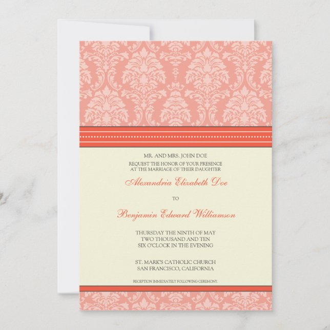 Charming Damask 5x7 Bröllopsinbjudning:korall Inbjudningar (Framsida)