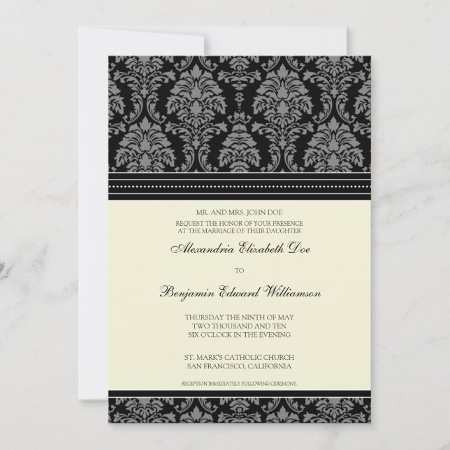 Charming Damask 5x7 Bröllopsinbjudning:svart Inbjudningar (Framsida)