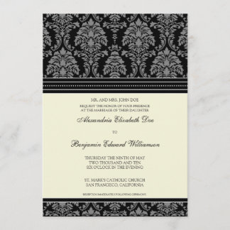 Charming Damask 5x7 Bröllopsinbjudning:svart Inbjudningar