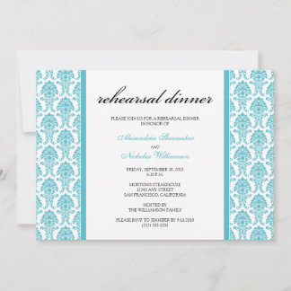 Charming Damask Rehearsal Dinner Inbjudan (aqua)