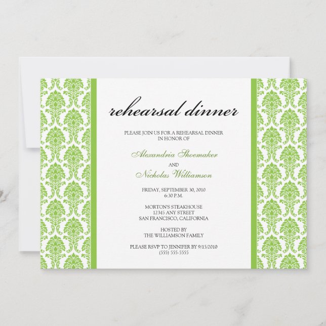 Charming Damask Rehearsal Dinner Inbjudan (kalk) (Framsida)