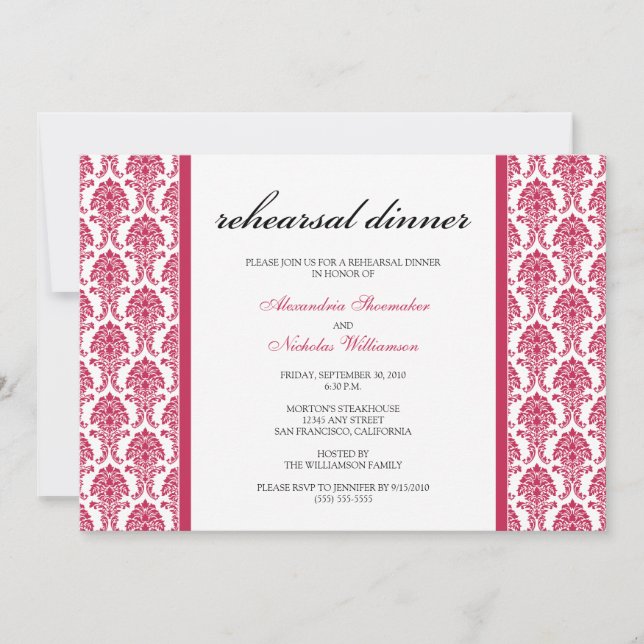 Charming Damask Rehearsal Middag Inbjudan (fuschia (Framsida)