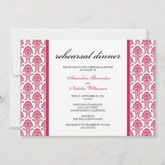 Charming Damask Rehearsal Middag Inbjudan (fuschia