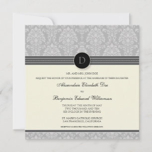 Charming Damask Square bröllopsinbjudan: silver Inbjudningar