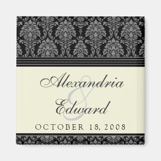 Charming Damask Wedding Favor Magnet: svart Magnet