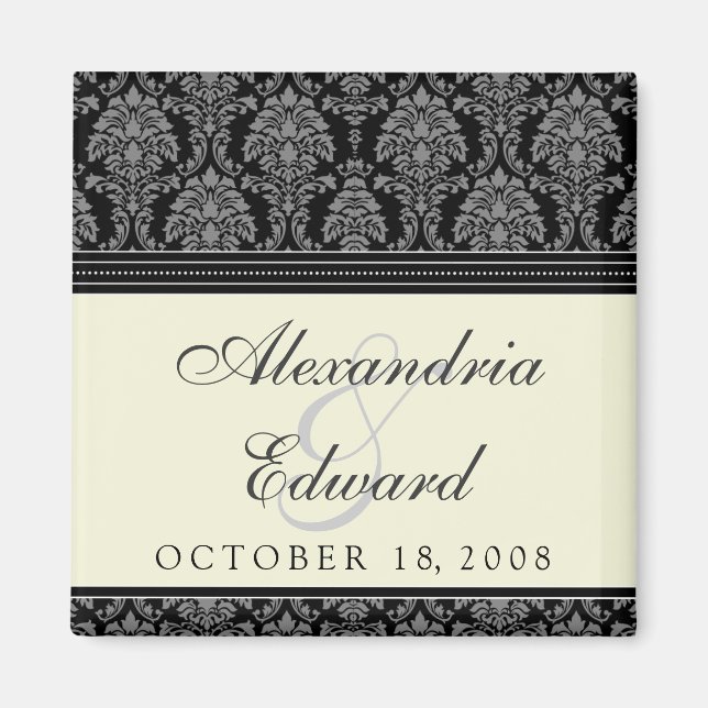 Charming Damask Wedding Favor Magnet: svart Magnet (Framsidan)
