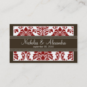 Charming Damask Wedding Webben Affärskort (rött) Visitkort