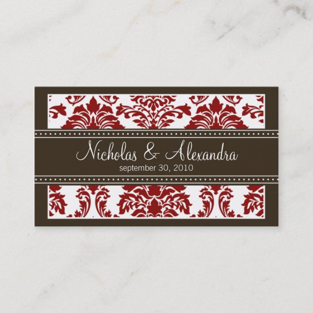Charming Damask Wedding Webben Affärskort (rött) Visitkort (Framsida)