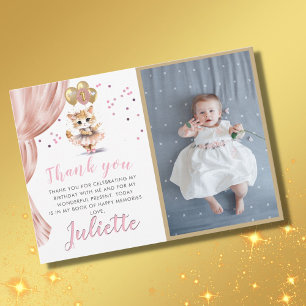Charming Dancing Cat Photo First Birthday Girl Tack Kort