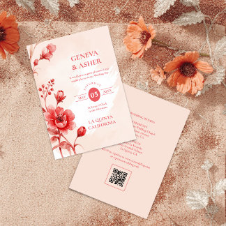 Charming Delicate Flowers Juicy Red Pink Wedding Inbjudningar