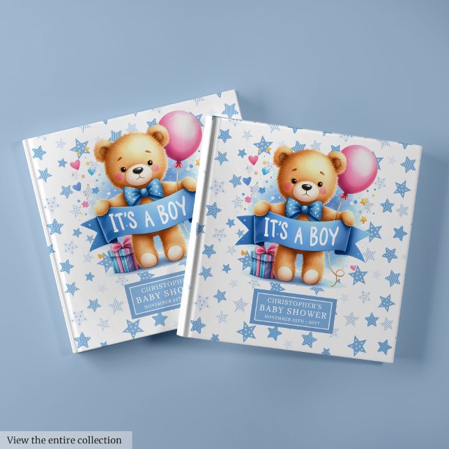 Charming Det är en nalle gäst bok keepsaké (Charming It’s a boy teddy bear guest book keepsake idea)