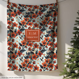 Charming Dill grönt och djupt orange blommigt ull Fleecefilt