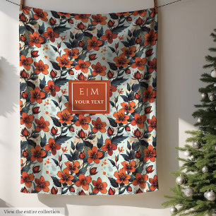 Charming Dill grönt och djupt orange blommigt ull Fleecefilt