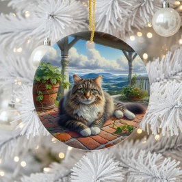 Charming Domestic Medium Hair Cat Keepsake Julgransprydnad Keramik