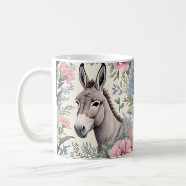 Charming Donkey Pastel Flowers Farm Animal Kaffemugg (Vänster)