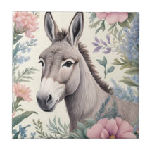 Charming Donkey Pastel Flowers Farm Animal