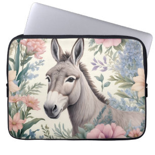 Charming Donkey Pastel Flowers Farm Animal Laptop Fodral