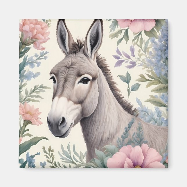Charming Donkey Pastel Flowers Farm Animal Magnet (Framsidan)