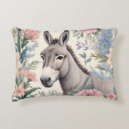 Charming Donkey Pastel Flowers Farm Animal Prydnadskudde