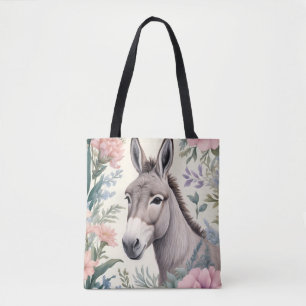 Charming Donkey Pastel Flowers Farm Animal Tygkasse