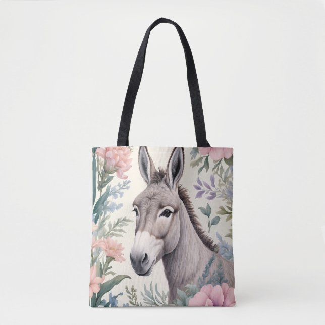 Charming Donkey Pastel Flowers Farm Animal Tygkasse (Framsida)