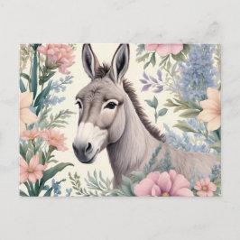 Charming Donkey Pastel Flowers Farm Animal Vykort