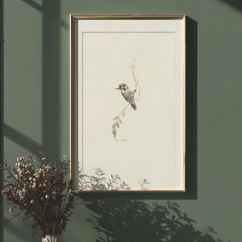 Charming Downy Woodpecker Watercolor Art Poster