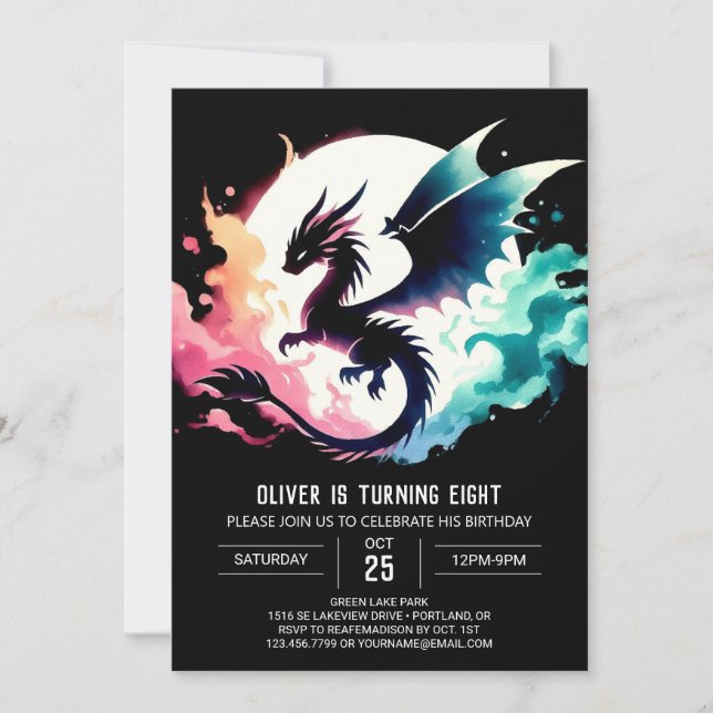 Charming Dragon Birthday Editable Inbjudningar (Framsida)