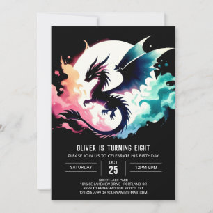 Charming Dragon Birthday Editable Inbjudningar