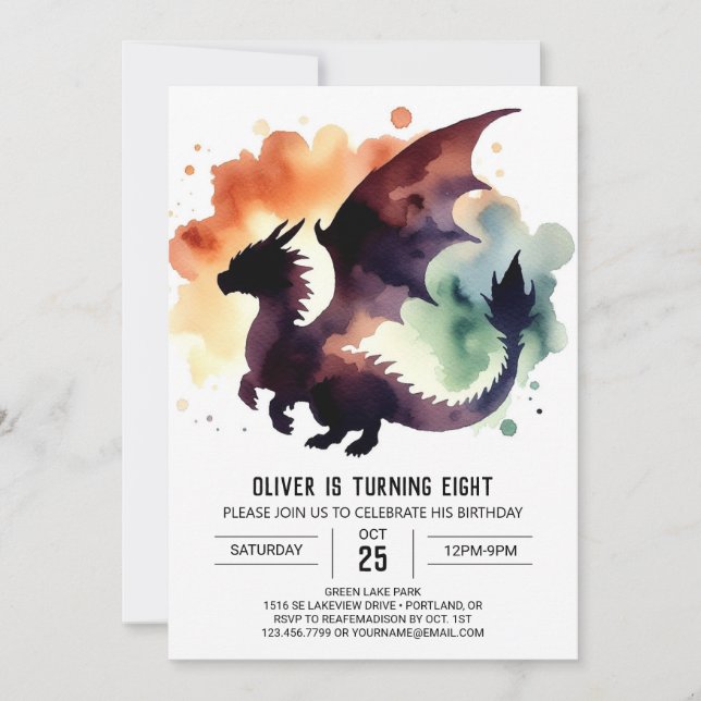 Charming Dragon Birthday Printable Inbjudningar (Framsida)
