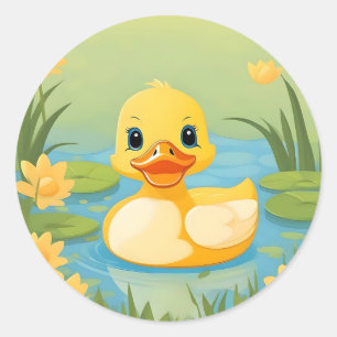 Charming Duckling i Lugn Vatten Runt Klistermärke