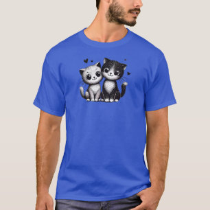 Charming Duo Cat Design - Kärlek i varje Meow! T Shirt