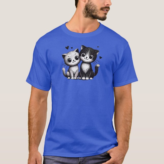 Charming Duo Cat Design - Kärlek i varje Meow! T Shirt (Framsida)