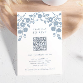 Charming Dusty Blue FolFlowers Blommigt QR-kod OSA Kort