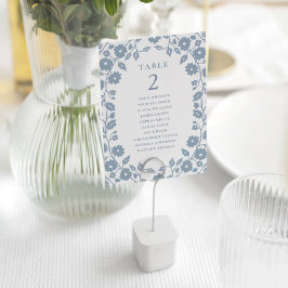 Charming Dusty Blue Folk Blommigt Seating Chart Bordsnummer