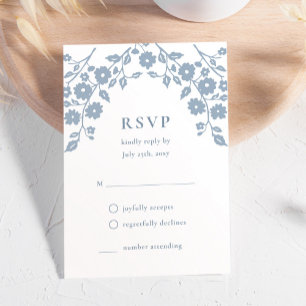 Charming Dusty Blue Folk Flowers Simple Blommigt OSA Kort