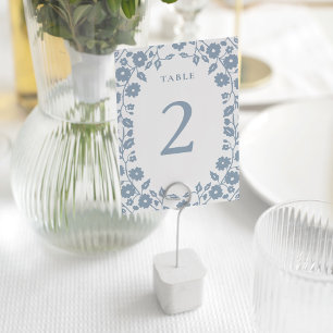 Charming Dusty Blue Romantic Folk Blommigt Flowers Bordsnummer