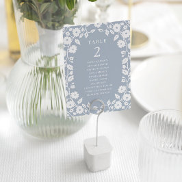 Charming Dusty Blue White Blommigt Sittdiagram Bordsnummer
