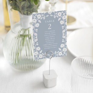 Charming Dusty Blue White Blommigt Sittdiagram Bordsnummer