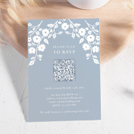 Charming Dusty Blue White Flowers Blommigt QR-kod OSA Kort