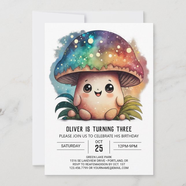 Charming Editable Mushroom Birthday-inbjudan Inbjudningar (Framsida)