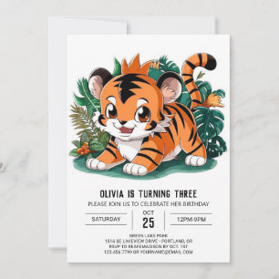 Charming Elegant Tiger Digital Birthday Inbjudningar