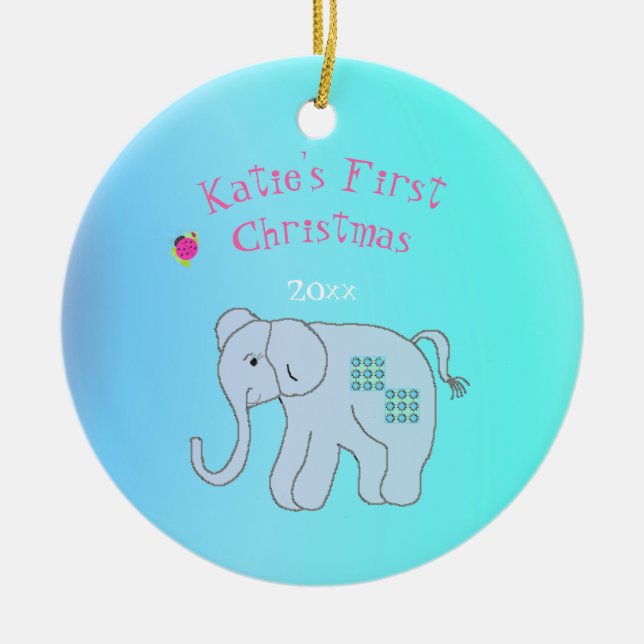 Charming Elephant Babys Första Jul Julgransprydnad Keramik (Framsidan)