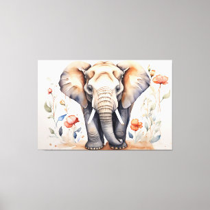 Charming Elephant & Blooms Watercolor Painting Canvastryck