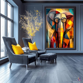 Charming Elephant - Cubist Scholar with Glasses Poster