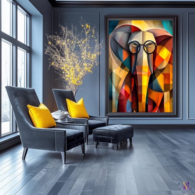 Charming Elephant - Cubist Scholar with Glasses Poster (Skapare uppladdad)
