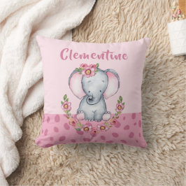 Charming Elephant Rosa Blommigt Animal Print Kudde