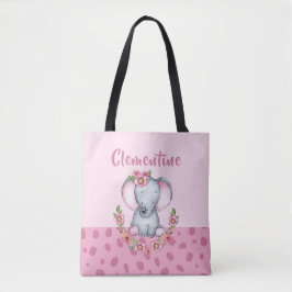 Charming Elephant Rosa Blommigt Animal Print Tygkasse